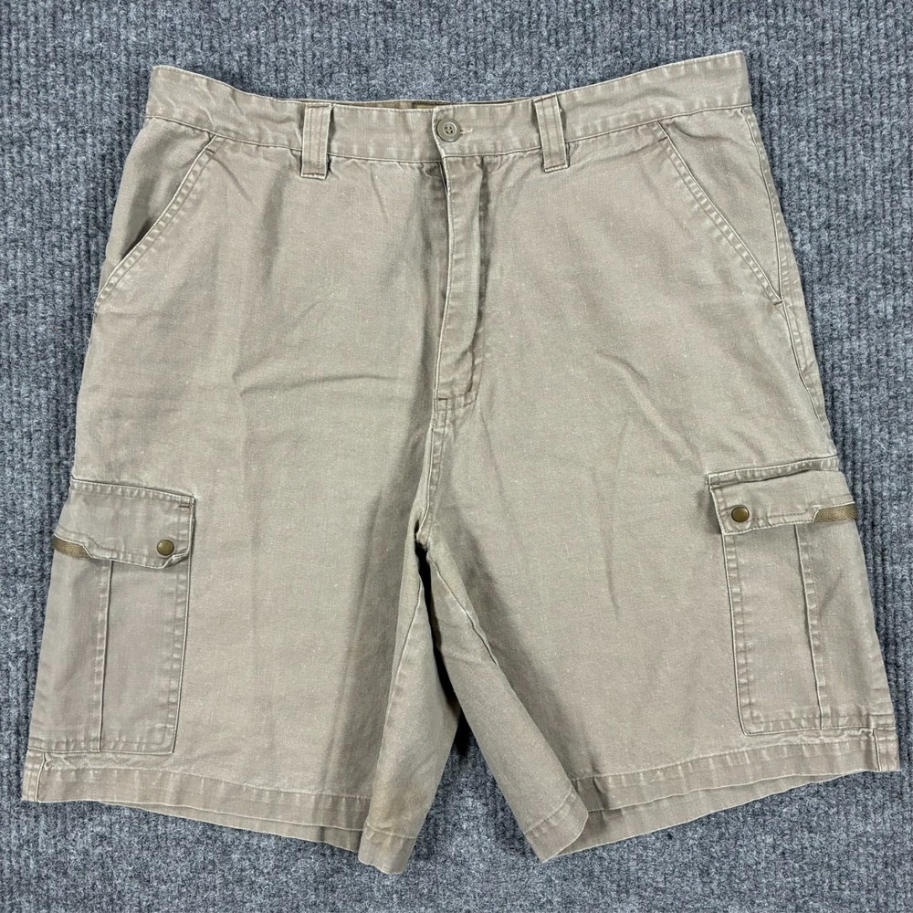 Sasco Creek Outfitters Mens Cargo Shorts Size 36 Khaki Ramie Cotton Outdoor Y2K